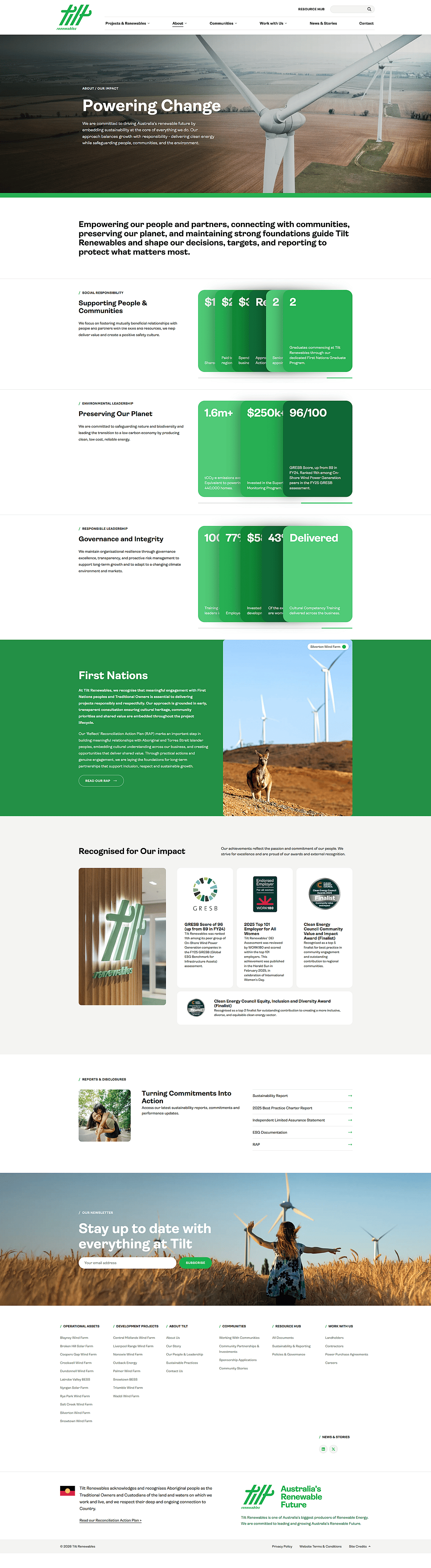 The Our Impact page on the Tilt Renewables site