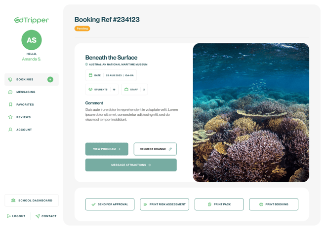 Edtripper Booking Dashboard Screenshot
