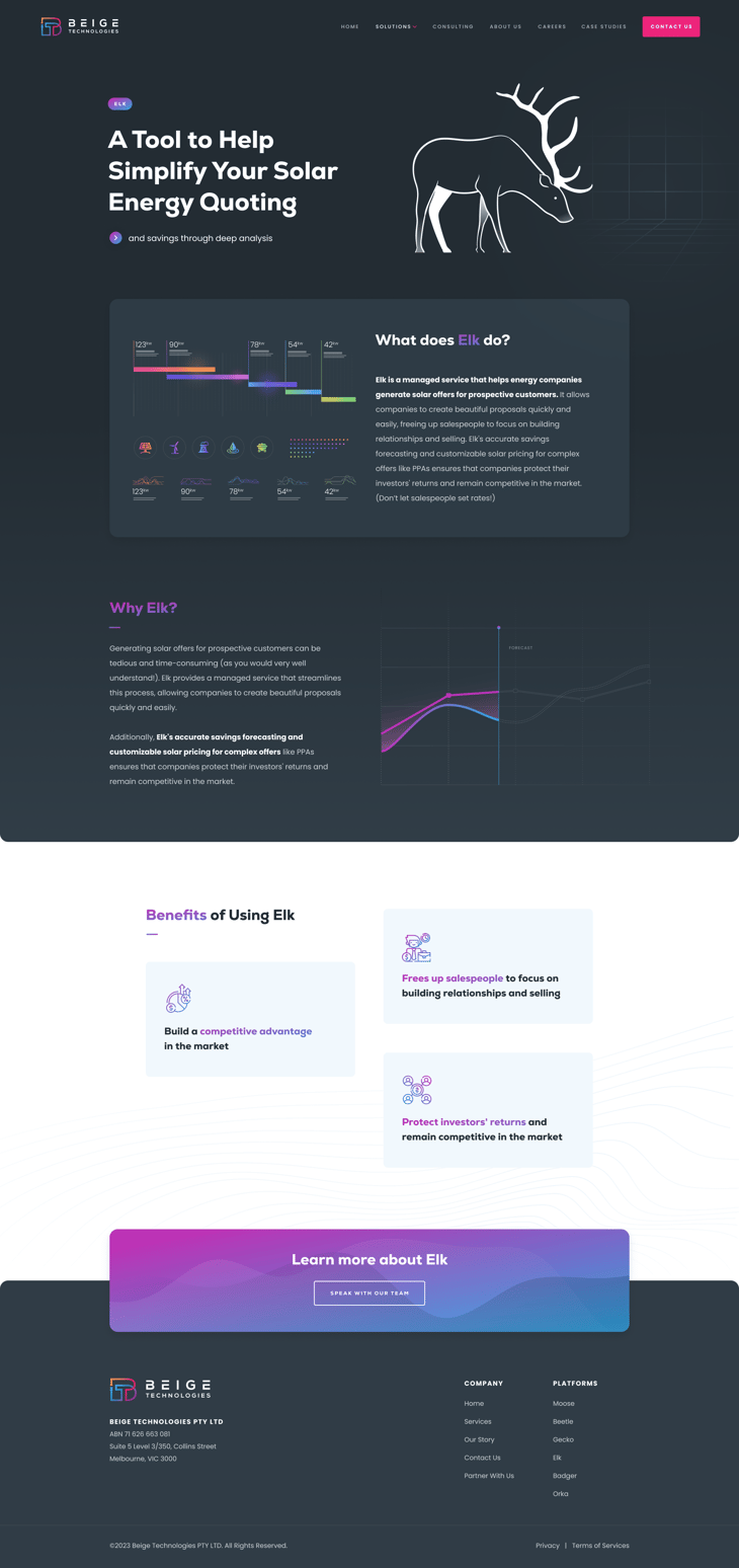 Beige Tech Website Elk Page Example