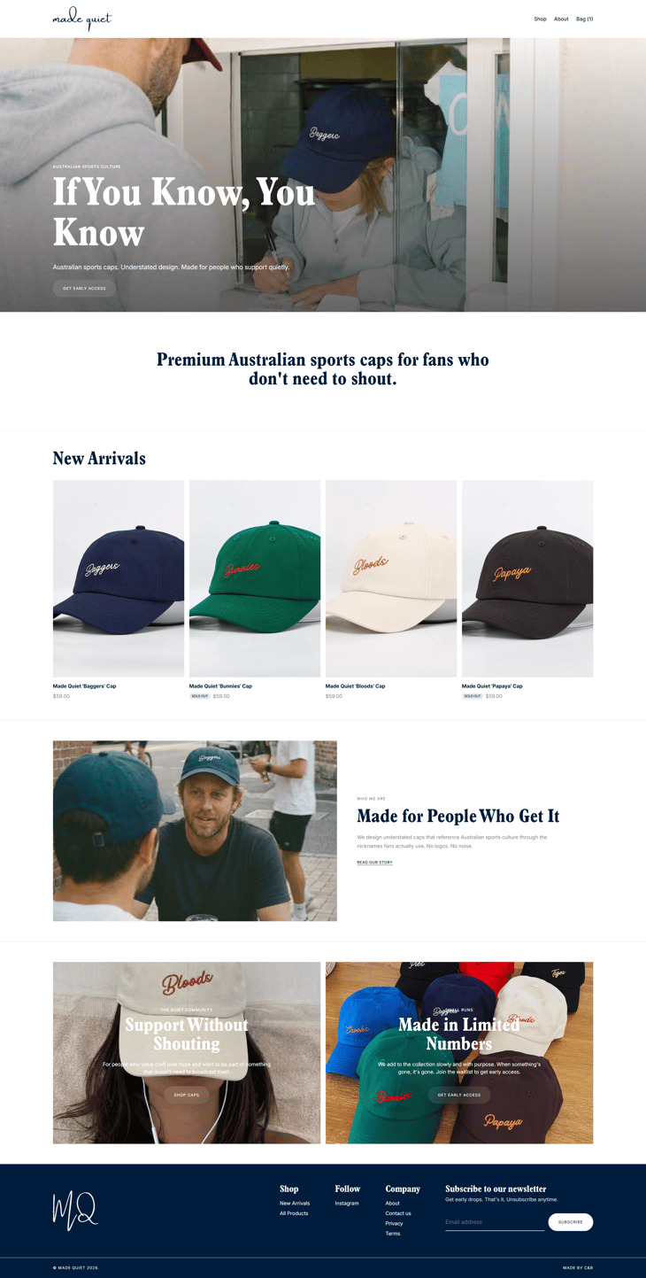 Made Quiet Homepage Screenshot