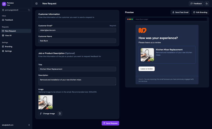 Pomeso Reviews Request Page