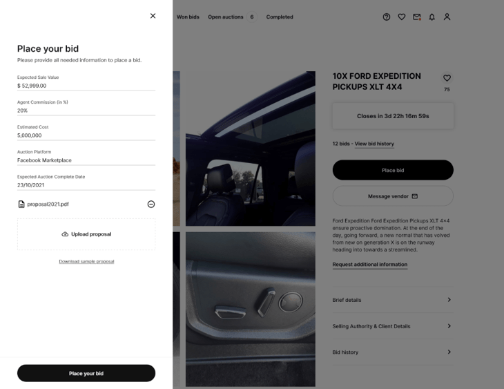Venval Place Bid Screenshot