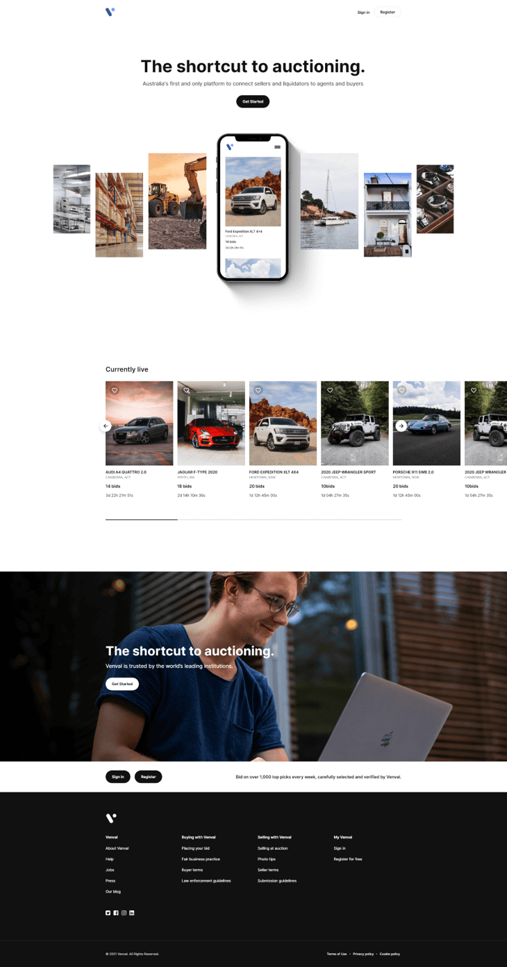 Venval Homepage Screenshot