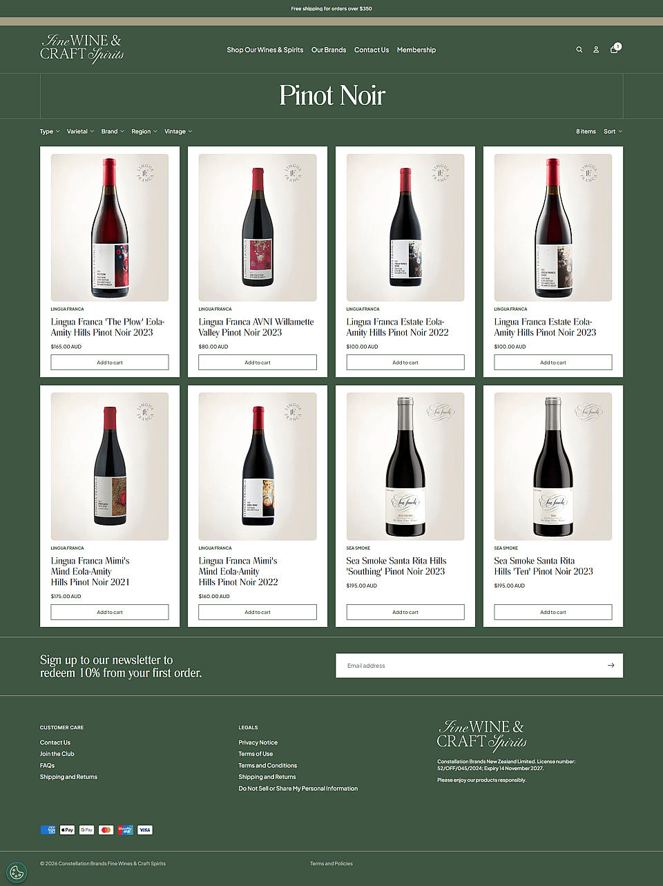Constellation Brands Fine Wine & Craft Spirits Collection Page