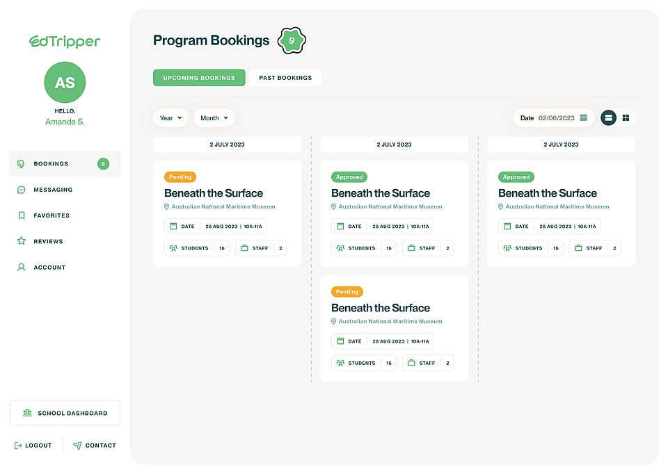Edtripper Dashboard Screenshot