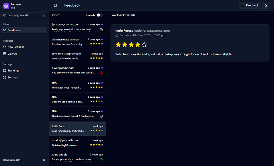 Pomeso Feedback Page