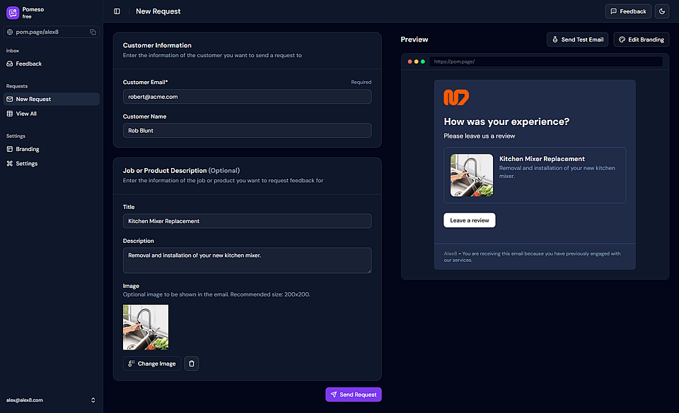 Pomeso Reviews Request Page