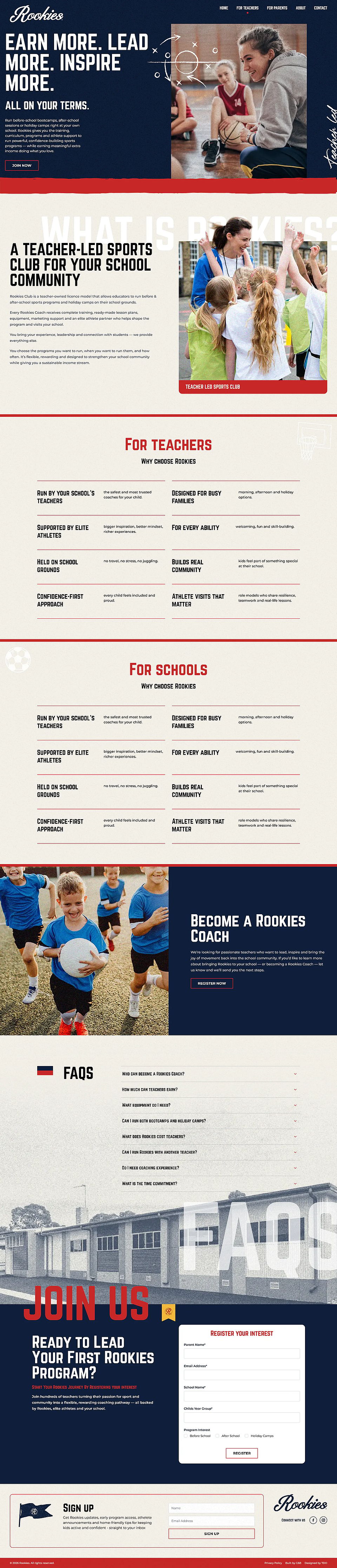 Rookies Teachers Page Screenshot